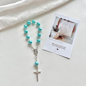 YL Mini chapelet ensemble or argent perle premier baptême cadeaux miraculeux vierge marie médaille Crucifix jésus alliage sac voiture poche - Product Image 4