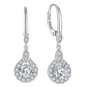 High Quality Halo Birthstone CZ Diamond Earrings 925 Sterling Silver Luxury Leverback Earrings Jewelry for Women
