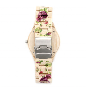 Diseño personalizado Clásico Señoras <span class=keywords><strong>Pino</strong></span> Relojes de madera Impresión de flores Banda Relojes de madera Mujeres - Product Image 5