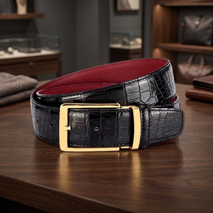 BS INTERNATIONAL NA97 Black Polish Cow Hide Vintage Luxury Square Steel Pin Needle-Detect High Strength Waterproof Belt - Product Image 1