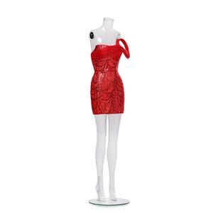 AO2279-2 Гламурное облегающее платье ярко-красного цвета с художественными рюшами и мерцающим эффектом - Product Image 3