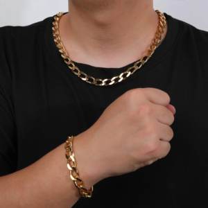<span class=keywords><strong>Ensemble</strong></span> de Bijoux en Or 10k Véritable 18k 14k 24k Original Laminé, Chaînes, Colliers et Bracelets pour Hommes - Product Image 5