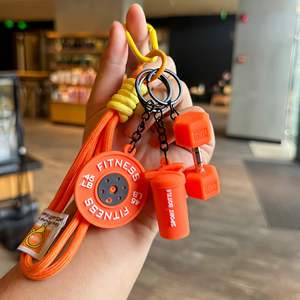 Lindo llavero deportivo para gimnasio, colgante de mancuerna y disco de pesas con cordón trenzado, adorno decorativo para bolso, regalo temático deportivo - Product Image 2