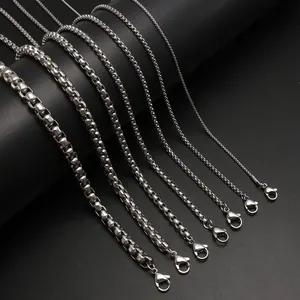 1.5/2/2.5/3/4/5/6MM Stainless Steel Square Pearl Round Box Chain Necklaces Men/Women Jewelry Choker Wholesale Bulk Accessories
