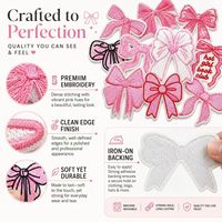 Viele Coquette-Stickerei-Aufnäher mit rosa Schleifenband, mädchenhaft, für Buchliebhaberinnen, Buchclub-Ästhetik, zum Aufbügeln oder Aufnähen