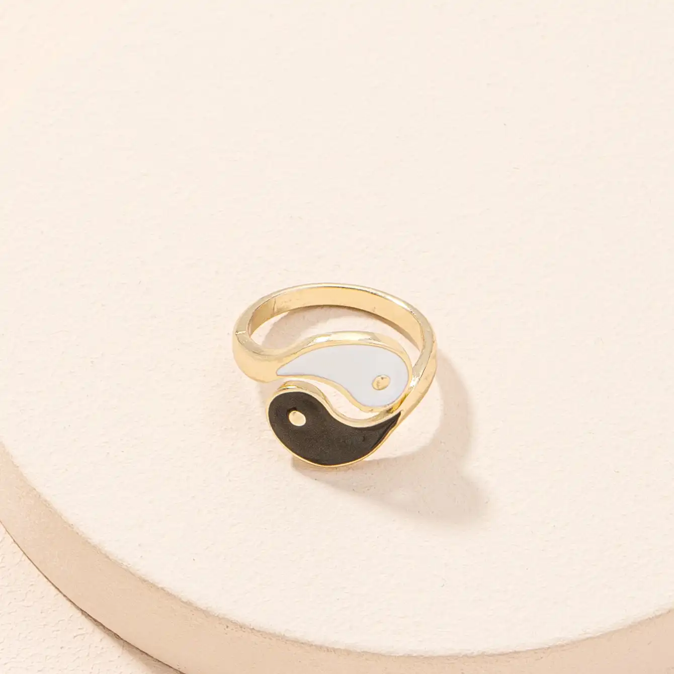 แหวนสัญลักษณ์จีนไทเก็ก,เครื่องประดับแฟชั่นบุคลิกภาพหยิงหยางแหวนวินเทจเรซิ่นสีขาวขัดเงาสูง Bagua แหวนไทเก็ก