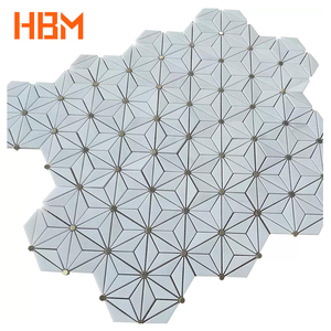 Modern Waterjet Stone Mosaic Triangle Hexagon Dolomite Brass White Marble Floor and Interior Wall <strong>Tiles</strong> - Product Image 5
