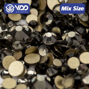 VDD 003 Diamantes Negros 1440 Piezas SS4-SS20 Cristales de Diferentes Tamaños Sin Fijación en Caliente, Piedras de Cristal Planas Doradas para Decoración, Accesorios para Arte de Uñas - Product Image 1