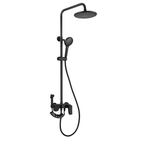 Système de douche en laiton massif noir mat, ensemble de douche pluie 4 fonctions avec douchette à main, kit de robinetterie de douche murale pour salle de bain