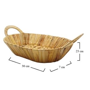 Panier ovale en jacinthe d'eau avec cadre en fer 30x23x7cm, rangement décoratif avec 2 poignées - Product Image 2