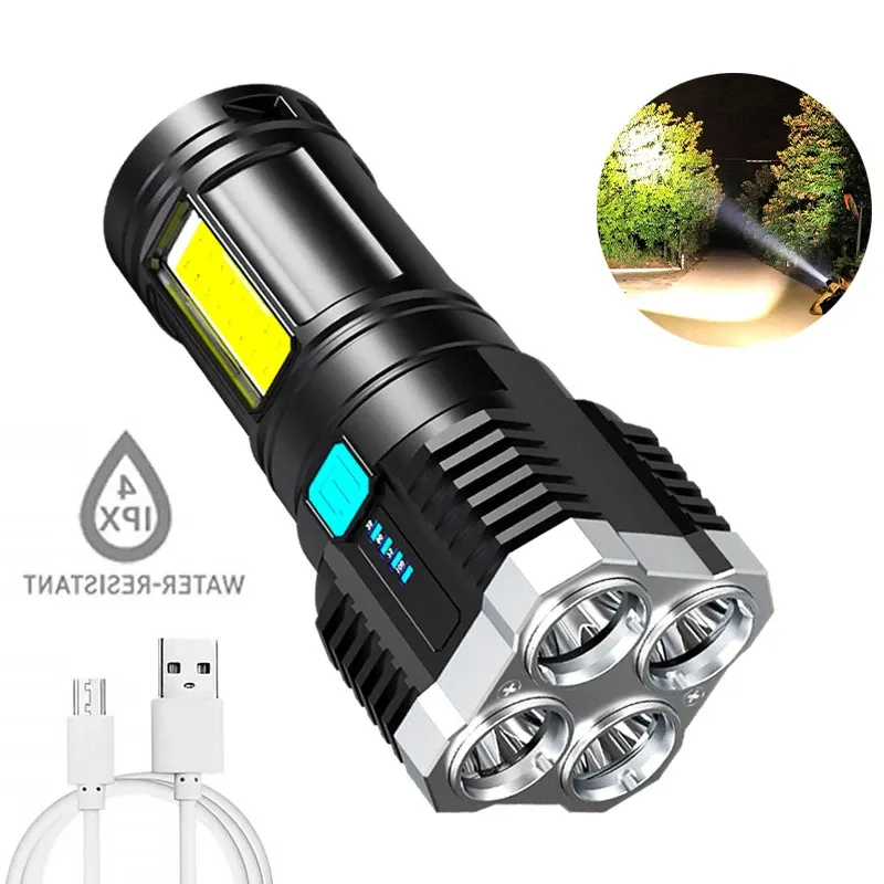 Abs 5LED 10000Lm Flashlight Outdoor LED Portable COB Side Light Lighting USB Rechargeable Waterproof Strong Light Flashlight
