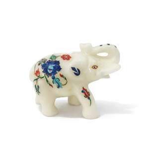 Handcrafted Marble Elephant Figurine with Colorful Floral Hand <b>Painting</b> Decorative <b>Stone</b> Craft Sculpture for Living Room Gifts - Product Image 1