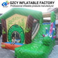 Château gonflable commercial sur le thème de la jungle avec toboggan, château gonflable en forme d'escargot pour enfants, idéal pour la location événementielle