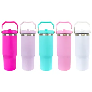 Sports bottle stainless steel colored matted insulated sublimation 30oz portable flip straw tumbler with handle for student