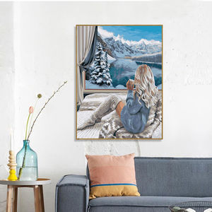 Diy pintura <span class=keywords><strong>al</strong></span> óleo por número chica pintada a mano marco listo pintura por número nieve montaña Kits sobre <span class=keywords><strong>lienzo</strong></span> <span class=keywords><strong>para</strong></span> sala de estar - Product Image 3