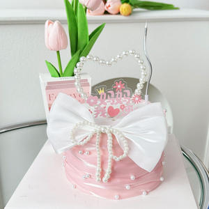 Decoración para Pastel del Día de la Madre, Adorno de Plástico para Pastel con la Frase 'Mamá, Te Amo', Borde de Seda con Perlas - Product Image 1