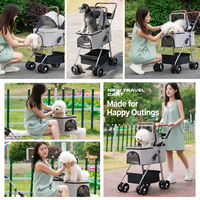 Cochecito para Mascotas 2 en 1 Desmontable e Impermeable, Plegable con una Mano, Carrito de Viaje para Perros y Gatos, Mango Ajustable, Ruedas con Amortiguación