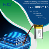 MSDS 可提供 HIZY 102535 3.7V 1000mAh 3.7Wh 聚合物锂离子电池 内置 PCM 保护 500 次循环 12 个月保修 全球适用