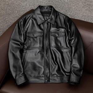 <span class=keywords><strong>Giacca</strong></span> da Uomo Casual Autunno Inverno in Vera <span class=keywords><strong>Pelle</strong></span> Ecologica Monopetto con Collo alla Coreana Nuova Taglie Forti Prezzo Speciale - Product Image 5