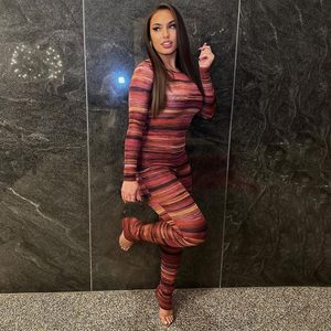 ชุดนอนลำลองลายทางสำหรับผู้หญิง คอลเลคชั่น 2026 เสื้อแขนยาวและกางเกงขายาว ผ้าถักนุ่ม ชุดเข้าชุดลำลอง - Product Image 1