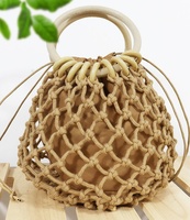 Sac de plage d'été tissé à la main, sac à main en filet ajouré pour femme, mini sac fourre-tout au crochet avec poignée ronde et pochette intérieure