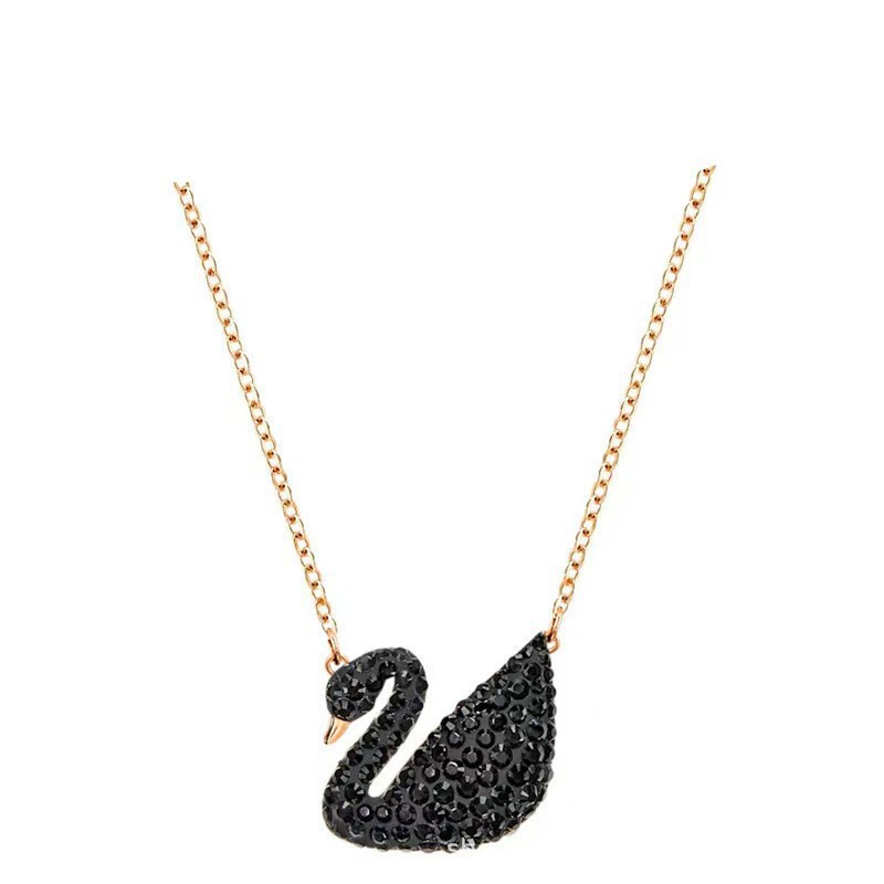 Collier cygne noir et or rose