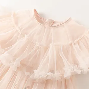 DB2240416 DAVE BELLA Baby Girls Fashion Dress 2024 Summer New Girls Casual Light Pink Cute Sweet Mesh Party Princess Dress