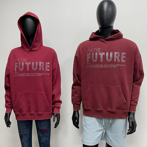 เสื้อฮู้ดดี้ผู้หญิงสไตล์วินเทจสตรีทแวร์ ผ้าโพลีเอสเตอร์/คอตตอนผสม ล้างสีแบบแอซิดวอช พิมพ์ลายพัฟฟ์ แต่งลายซันเฟด ดิสเทรส และประดับด้วยคริสตัล - Product Image 3