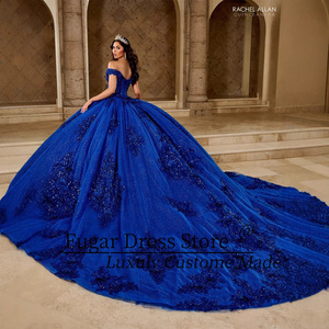 S2118F Nuovo <span class=keywords><strong>Vestito</strong></span> da Sera Blu di Alta Qualità con Spalle Scoperte per Banchetti e Cerimonie, Abito da Sposa per Donna - Product Image 6