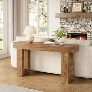 Mesa Consola Rústica de Madera Maciza SENYU, Mueble de Entrada Moderno Hecho a Mano con Base de Pedestal - Product Image 4