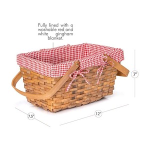 Picknickkorb aus Naturwattemühle mit Doppelgriffen und roter und weißer Gingham-Decke-Beleuchtung - Product Image 6