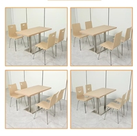 Ensemble table et chaises de cafétéria simple avec cadre en acier inoxydable et finition en bois naturel Mobilier de salle à manger durable pour restaurant