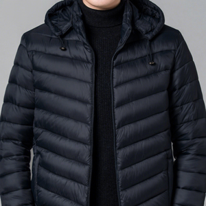 Veste d'hiver pour homme à capuche, rembourrée de duvet, coupe-vent, fermeture éclair, style décontracté, couleur unie, coque en polyester - Product Image 1