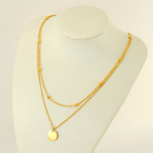 European American Minimalist Double Layer Gold Clavicle Chain Necklace With Round Pendant For Women Daily Wear - Product Image 3
