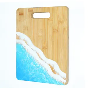 Placa de corte retangular de resina de bambu premium para o mar, placa divertida ecológica com caixa para presente de aniversário para amantes do mar