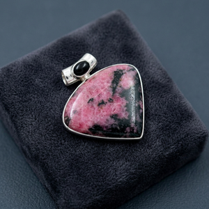 Pendentif en rhodonite fait main en argent sterling 925 plaqué or, bijoux de mode pour femmes - Product Image 3