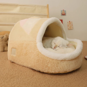 <b>Cat</b> Bed Oval Soft Faux Fur Enclosed Warm Winter Pet Bed For <b>Cat</b> - Product Image 1
