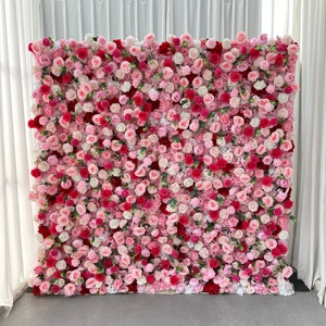 Mur de fleurs HK-FW063 8*8 pieds, toile de fond 5D, mur de fleurs roses de 5 pieds, panneau en soie pour décoration de mariage 3D - Product Image 3