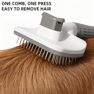 OEM One Click Self <b>Cleaning</b> Pet Slicker Brush Stainless Steel <b>Dog</b> Cat Grooming Dematting Comb Wholesale - Product Image 4