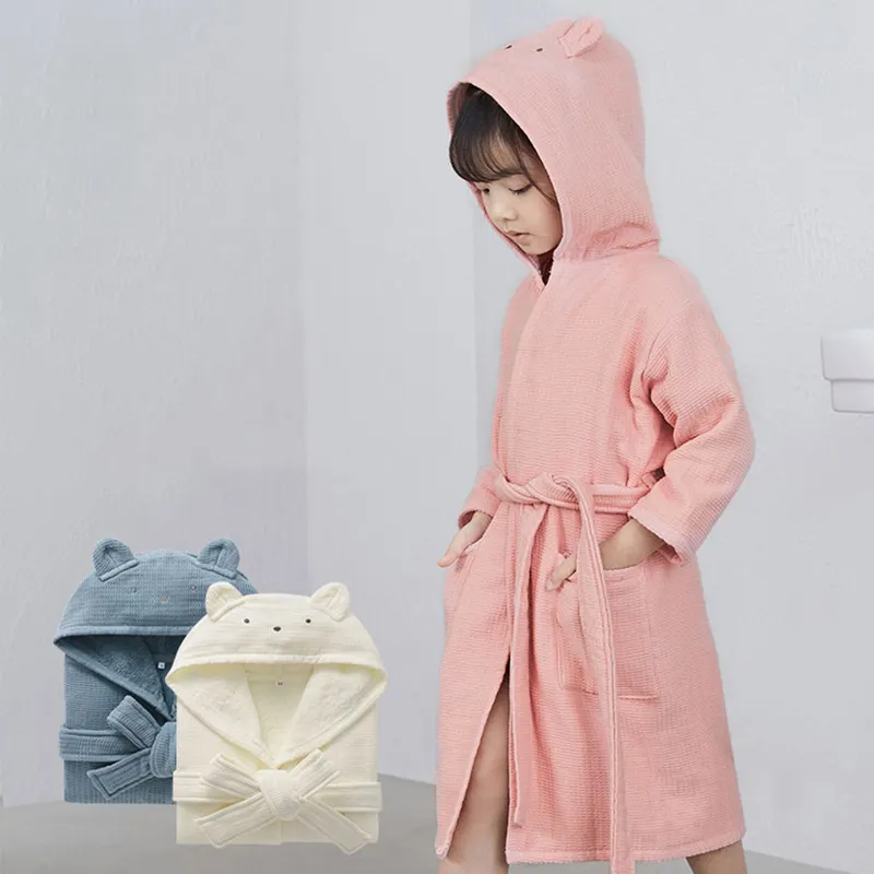 New Soft Cotton Children's Bathrobe Pajamas Kids Home Wear Bathrobes Children's Hooded Bathrobe Sleepwear For Boys Girls