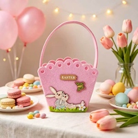 Filz-Osterkorb mit Rosa Häschen, Schmetterlings-Applikation, OSTER-Schriftzug, Griff, Eiersuche-Geschenk, Süßigkeiten, Kinder-Feiertagsdekoration