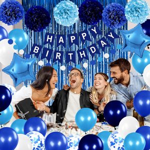 Decoraciones Azules para Fiestas de <span class=keywords><strong>Cumpleaños</strong></span> de Niños y Hombres, Pancarta de <span class=keywords><strong>Feliz</strong></span> <span class=keywords><strong>Cumpleaños</strong></span>, Globos, Pompones, Cortina de Papel Metálico, Decoraciones para Bebés - Product Image 4