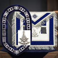 Ensemble de collier et tablier maçonniques formels en velours blanc avec bijou argenté, accessoires de cérémonie pour officier de loge, toutes saisons