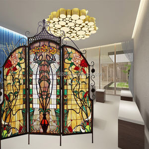 Paravent en verre Tiffany à motif de roses, pliable en trois parties, 47''*59'', artisanal, durable, pour la décoration de villa - Product Image 1