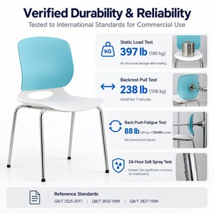 Silla de Comedor Moderna de Plástico con Estructura de Acero, Respaldo Azul, Asiento Blanco, Ligera, para Escuela, Cafetería, Hostelería - Product Image 4