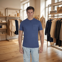 T-shirt décontracté pour homme en jersey tissé anti-boulochage GITEX Viareggio, 100 % coton, manches courtes, couleur bleu uni, best-seller