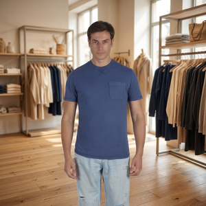 T-shirt décontracté pour homme en jersey tissé anti-boulochage GITEX Viareggio, 100 % coton, manches courtes, couleur bleu uni, best-seller - Product Image 3