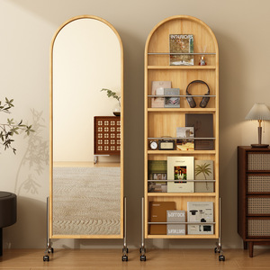 Miroir sur pied avec étagère de rangement, design arqué blanc, utilisation domestique, portable et rotatif - Product Image 2