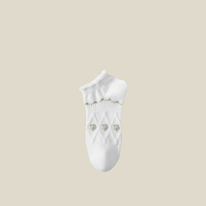 ถุงเท้าคลุมข้อเท้าแบบบางสำหรับ<span class=keywords><strong>ผู้หญิง</strong></span>ถุงเท้าผ้าฝ้ายสีขาวสีเขียวขอบระบายอากาศได้ดี - Product Image 5