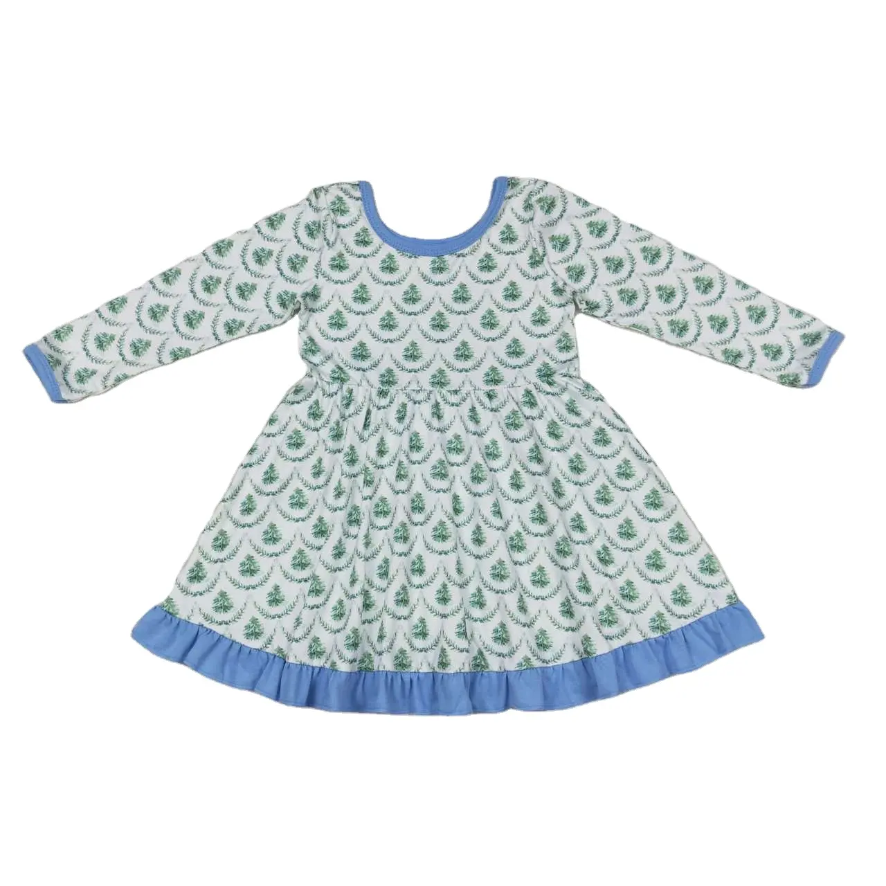 Niñas Navidad árbol azul invierno nieve túnica vestidos de manga larga Boutique niñas vestido niños ropa